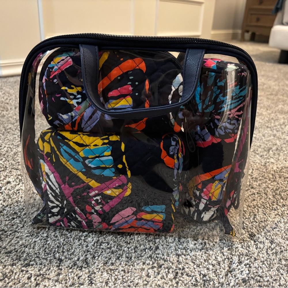 Vera Bradley Cosmetic Pouch Set of 3 with Carrier RETIRED PATTERN